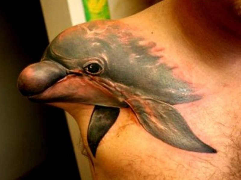 3D非常逼真的海豚肩部纹身图案