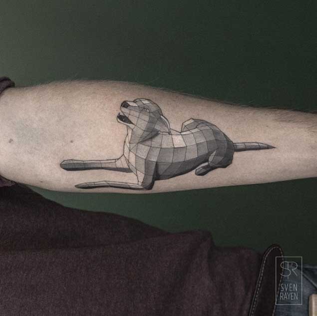 手臂石头般的黑色大狗纹身图案