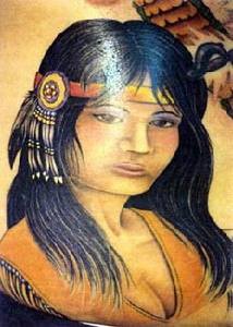 写实的北美土著女孩纹身图案