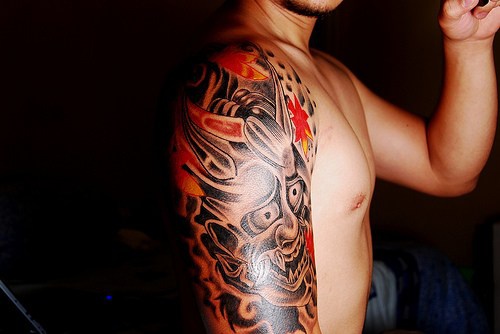 惊人的日本恶魔般若手臂纹身图案