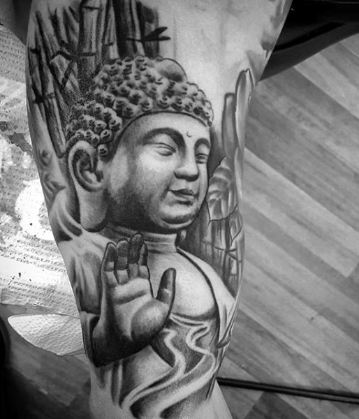 印度教风格的黑色如来佛祖雕像手臂纹身图案