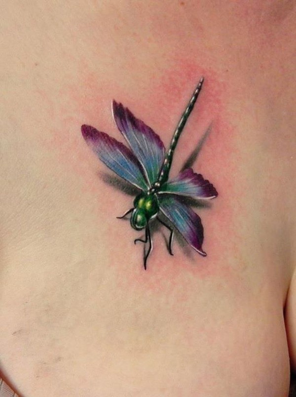 超级逼真的彩色3D蜻蜓纹身图案