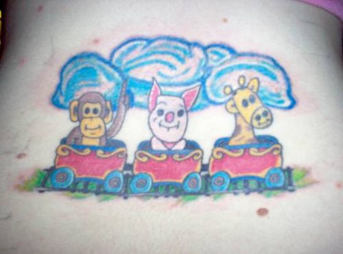 彩色卡通猴子和长颈鹿小猪纹身图案