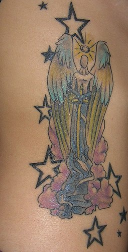 七彩的天使和星星纹身图案