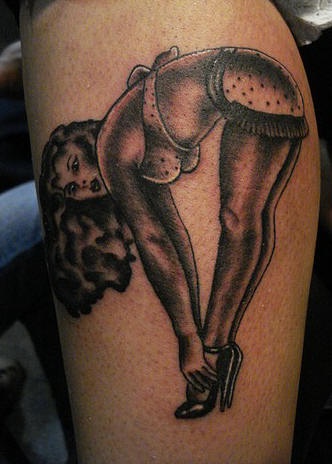 小腿个性3D手绘性感女孩纹身图案