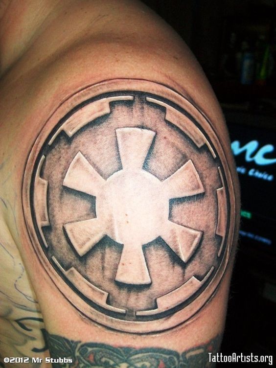 肩部星球大战银河帝国标志3D风格纹身图案