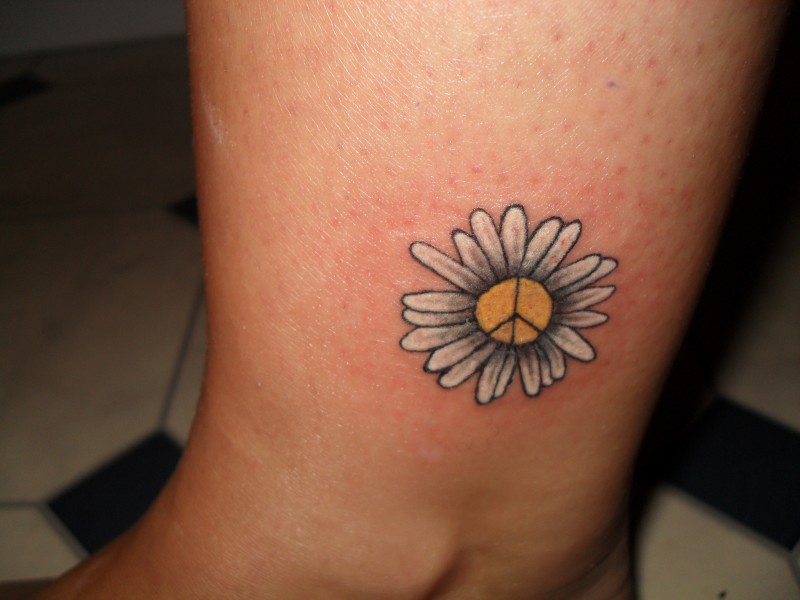 小小的白色雏菊花脚踝纹身图案
