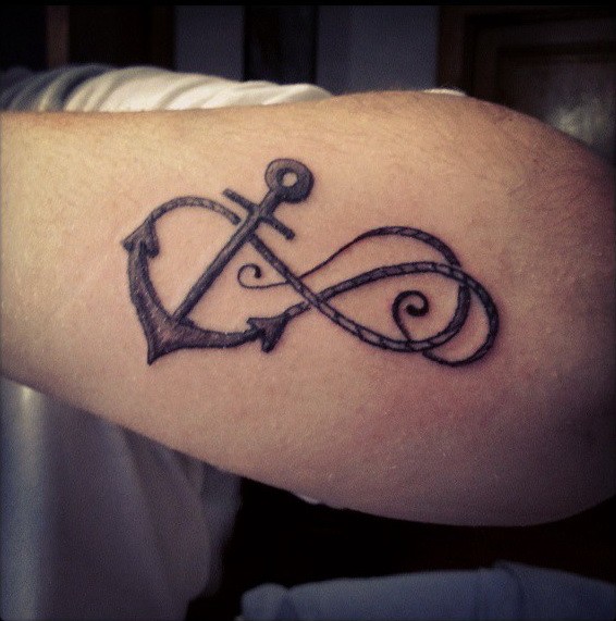 美丽的船锚和无限符号手臂纹身图案