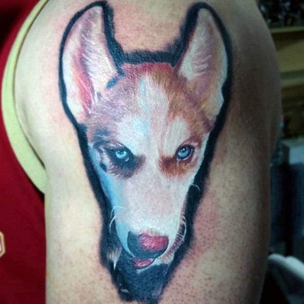 3D非常逼真的彩色狗手臂纹身图案