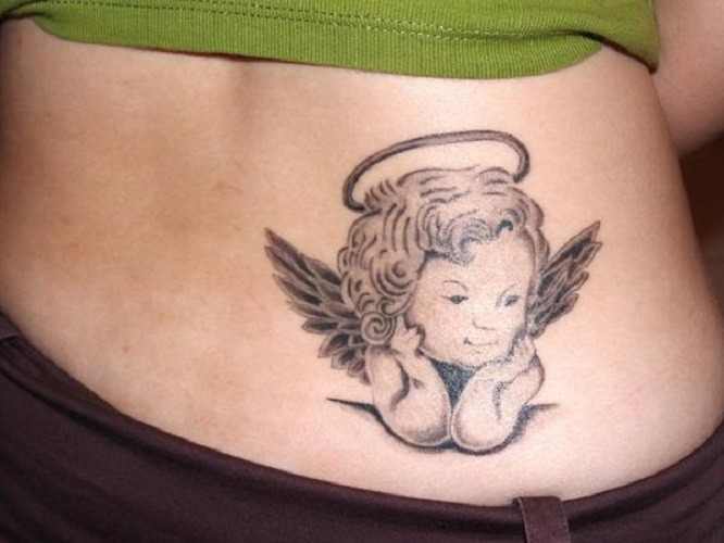 腰部小孩子天使纹身图案