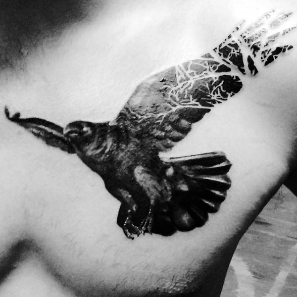 胸部3D独特的黑色鹰纹身图案