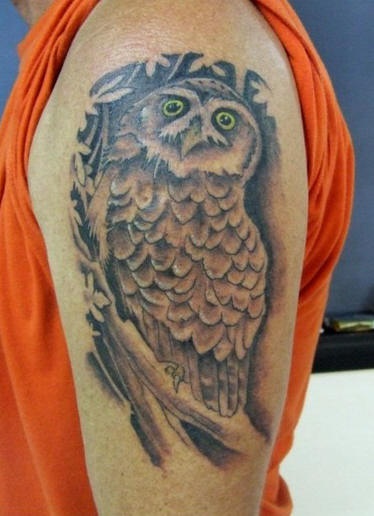 大臂上的猫头鹰纹身图案