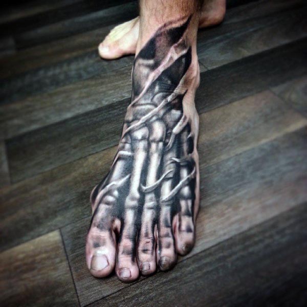 脚背灰色令人惊叹的人类骨骼纹身图案