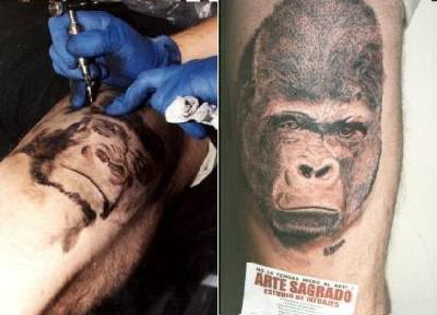 超级写实的大猩猩面部纹身图案