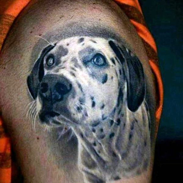 手臂3D彩色的斑点狗写实纹身图案