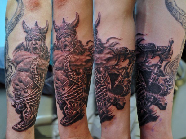 手臂3D惊人的维京战士纹身图案