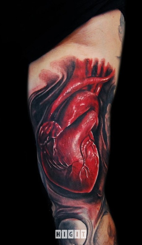 手臂3D风格非常逼真的心脏彩色纹身图案
