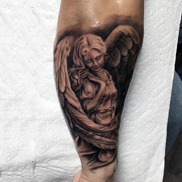 手臂old school黑白可爱的天使女性纹身图案