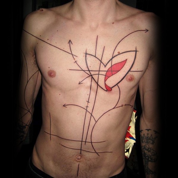 胸部抽象风格黑色的各种箭头纹身图案