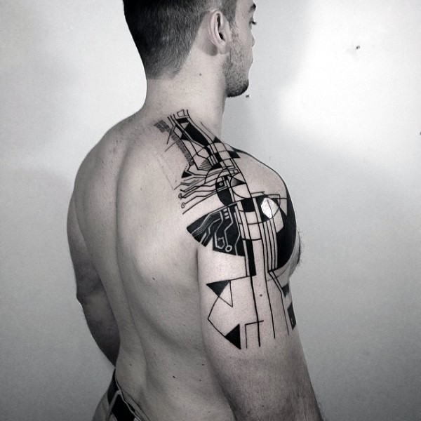 肩部抽象风格的黑色各种饰品纹身图案
