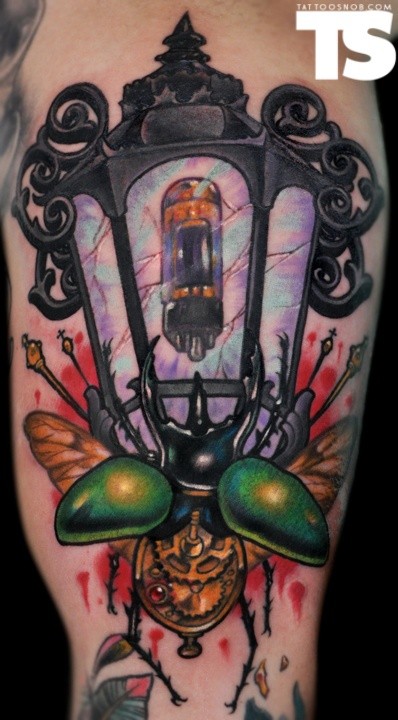漂亮的3D街灯和昆虫彩色纹身图案