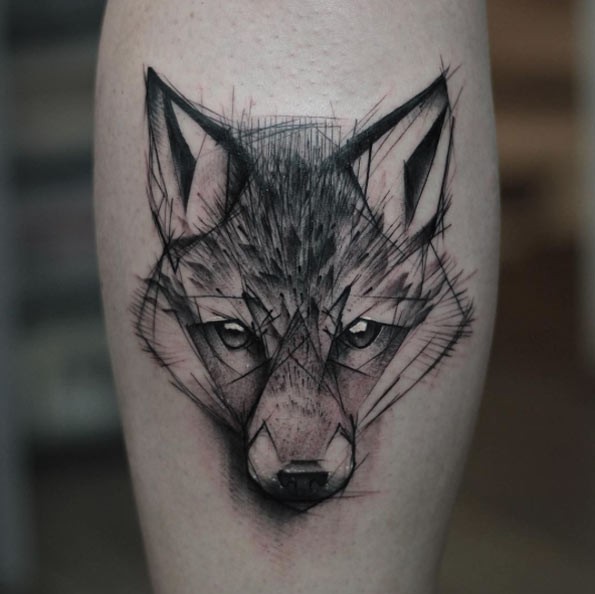 小臂3D风格黑色的狼头纹身图案