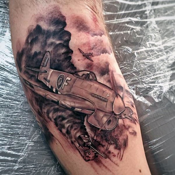 手臂3D战斗机与坦克纹身图案