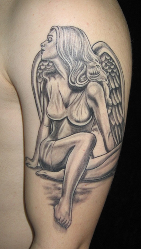 手臂漂亮的天使女孩纹身图案