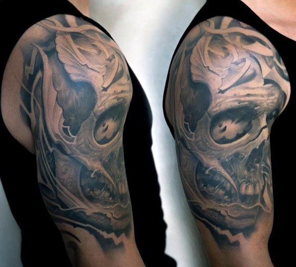 大臂3D黑白自然的骷髅纹身图案
