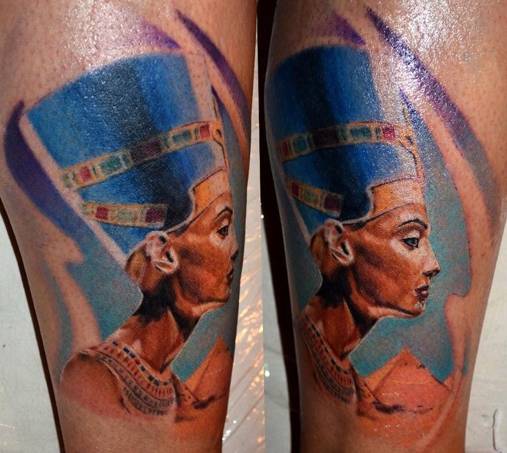 埃及女王肖像彩色手臂纹身图案