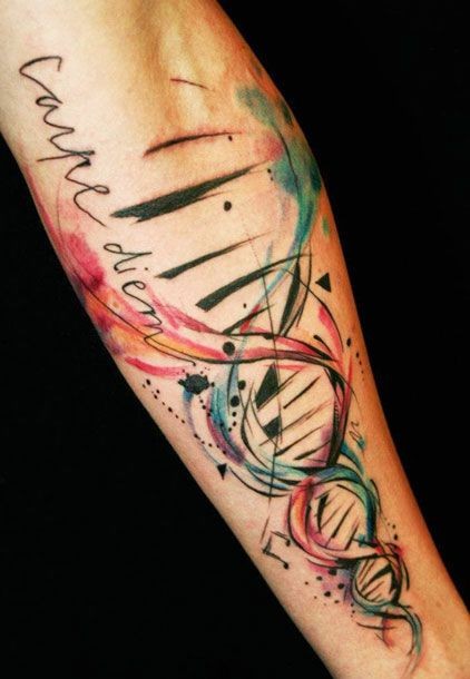 手臂彩色DNA螺旋符号纹身图案