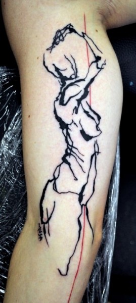 大臂抽象风格的黑色人体剪影纹身图案