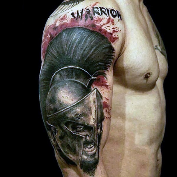 手臂3D风格的绘色血腥斯巴达战士纹身图案