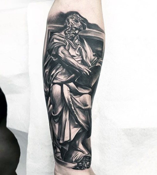 手臂3D逼真的黑白雕像纹身图案