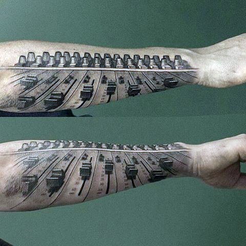 手臂3D黑白音乐主题纹身图案