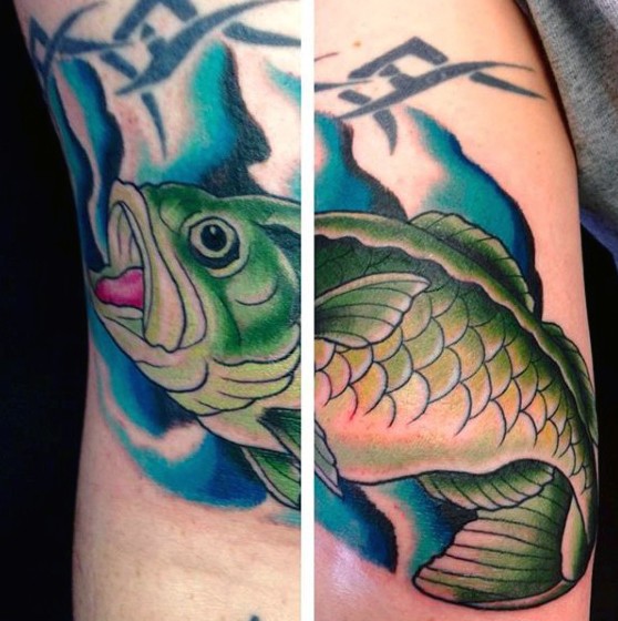 手臂天然的彩色大鱼纹身图案