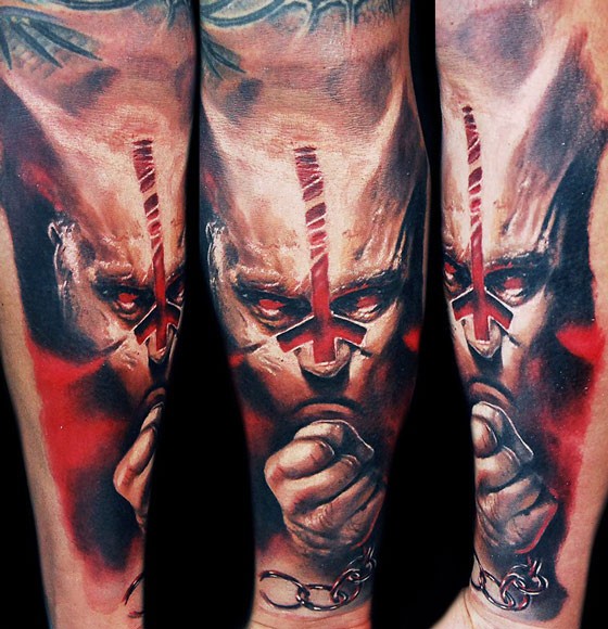 幻想风格很酷的恶魔人彩绘手臂纹身图案