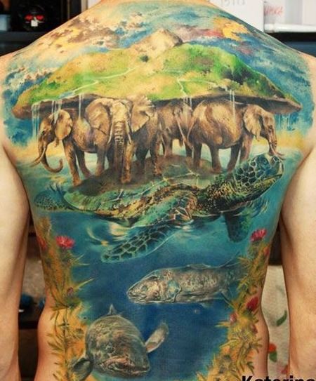 奇妙的大动物彩绘满背纹身图案