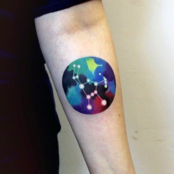 手臂上的七彩星座符号纹身图案