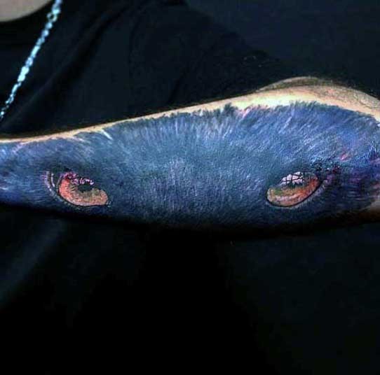 new school黑色的豹子眼睛手臂纹身图案