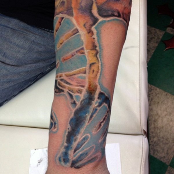 3D彩色的DNA符号手臂纹身图案