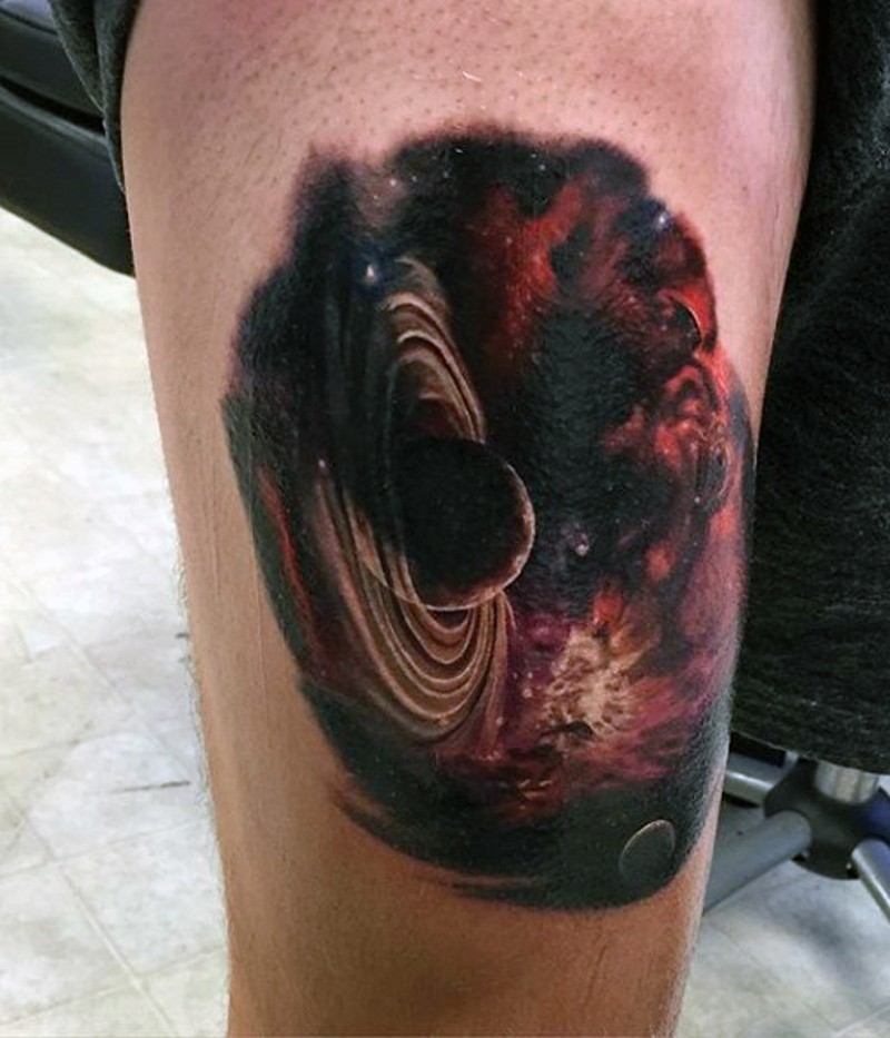 大腿彩绘深空行星纹身图案