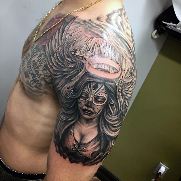 墨西哥本风格的天使女人大臂纹身图案
