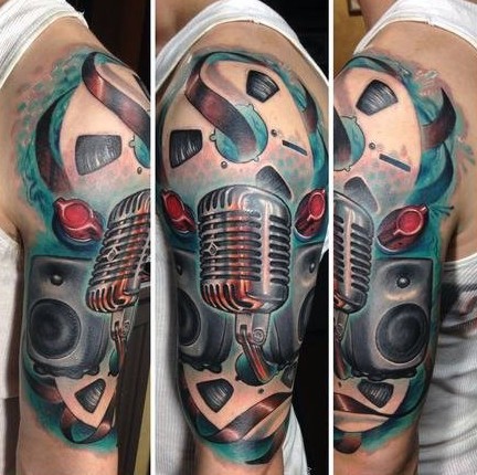 手臂梦幻般的3D音乐主题纹身图案