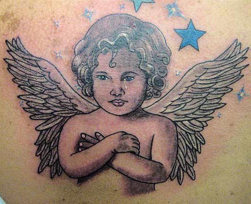美丽的天使和彩色星星纹身图案