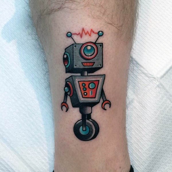 迷你的彩色机器人脚踝纹身图案