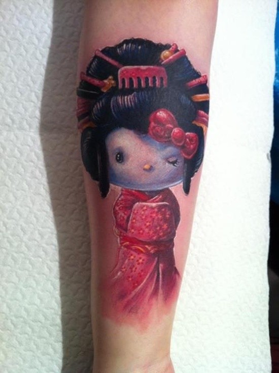 手臂3D彩色的可爱艺妓娃娃纹身图案