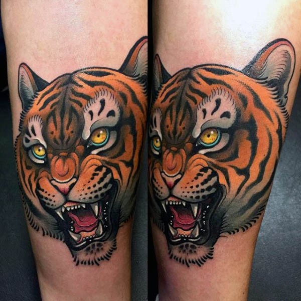 3D色彩鲜艳的老虎头像纹身图案