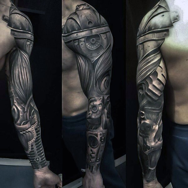 手臂非常壮观的生物力学机械臂纹身图案