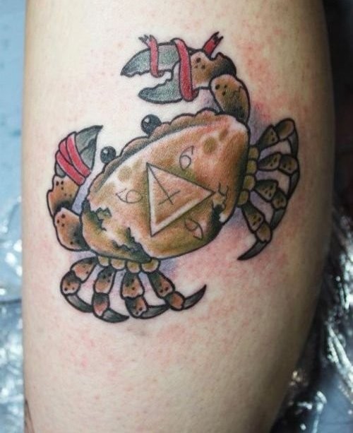 可爱的彩色螃蟹和数学符号纹身图案